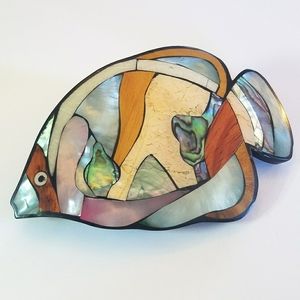 Pretty Abalone, Shell and Wood inlay Hair Barrette